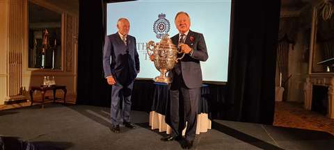 JCB chairman Lord Bamford receives the 2021 Dewars Trophy