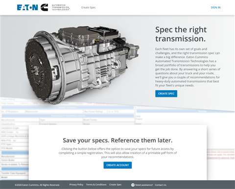 Eaton Cummins Automated Transmission Technologies' online transmission selector 