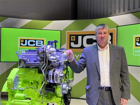 JCB's Tim Burnhope with hydrogen combustion engine